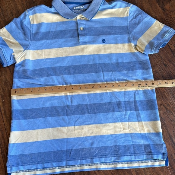 IZOD Advantage Blue and Yellow Striped Polo Shirt - Picture 2 of 8